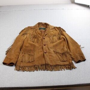 Vintage Schott Rancher Leather Jacket Men Large Brown Suede Fringe Western READ